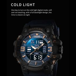 Men Watch Sport Waterproof LED Light Alarm Clock Dual Display Week Auto Date Wristwatches Quartz Watches Sports Time