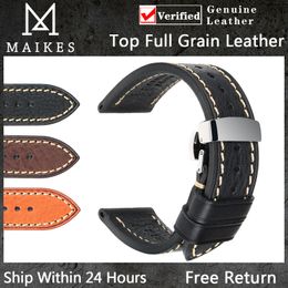 Retro Full Grain Leather Watch Strap 18mm 20mm 22mm Black Brown Watchbands with Butterfly Buckle Men Women Smart Watch Band 220622