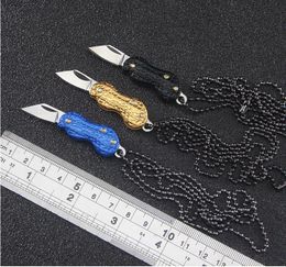 2022 Topselling Knives 56HRC Portable Mini Peanut Necklace Small Outdoor Portable Camping Unpacking Home Tourism Fruit Folding Knife 4CR13MOV