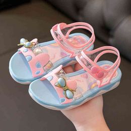 Girls Sandals Summer Kids Princess Fashion Shoes Children Non-slip Soft Soles Beach Sandals with Bow Waterproof G220418