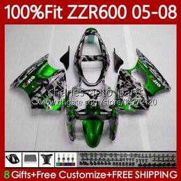 100% Fit Fairings For KAWASAKI NINJA 600CC ZZR-600 600 CC 2005-2008 Bodywork 134No.95 ZZR600 05 06 07 08 ZZR 600 2005 2006 2007 2008 Injection Mould Body Kit Camouflage green