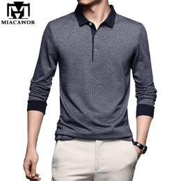 Casual Solid Polo Shirts Men Autumn Full sleeve Tee shirt Homme Cotton Slim Fit Mens Polos Shirt Men Clothes T940 220408