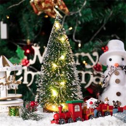 1PCS LED Mini Christmas Tree 15 20 25 30CM Warm Light Coloured Lights Small Decorations For Home 220813