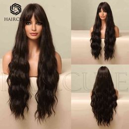 Wind high temperature silk material women's Wig Black Brown Qi bangs long wave curls daily application 220527