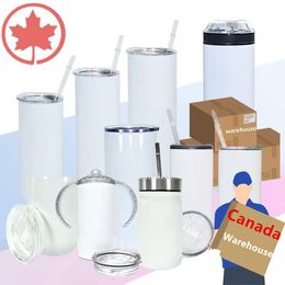 Canada warehouse! Sublimation straight tumbler 20oz straight tumbler 2lids Sippy Cup 12oz kids water bottle travel cup Bluethooth Speaker Tumbler Mason Jar