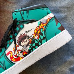 Drop Men Anime Shoes Demon Slayer Tanjirou Zenitsu Inosuke Kyoujurou Comic Cosplay Sneakers Women Casual High Top 220812