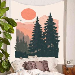 Tapestry Sunset Mountain Forest Tapestry Sminimalist Abstract Wall Hanging For