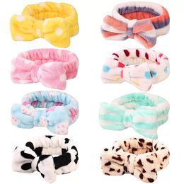 Women's Elastic Hair Velvet Big Bow Polka Dot Striped Leopard Turban Bathing Face Wash Makeup Belt Beauty Shower Hairband Headdress