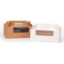 Gift Wrap Pcs 23.5x15x9cm Cupcake Box With Window Handle Kraft Paper Packaging Wedding Kids Birthday Home Party Brown WhiteGift