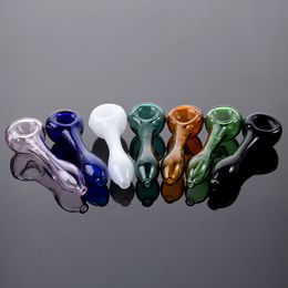 Unique Colourful Glass Pipes Smoking Accessories Straight Pipe Pyrex Oil Burner Pipe Tobacco Handful Spoon For Hookahs Dab Rigs HSP01