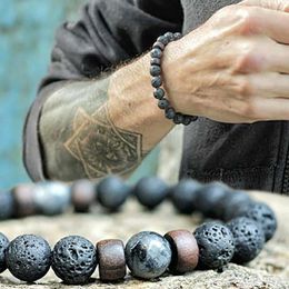 Link Chain St Bracelet Men Black Lava Healing Balance Beads Reiki Buddha Prayer Natural Stone Yoga For Women Kent22