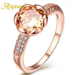 Cluster Rings Ajojewel Flower Shaped Cubic Zircon Women Wedding Ring Rose Gold Colour Elegant Jewellery Drop Wholesale Edwi22