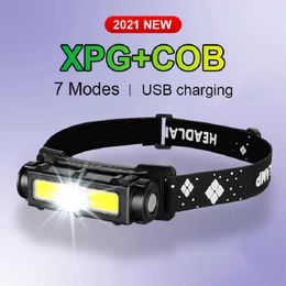 Headlamps Super Bright XPG COB Powerful Led Headlamp USB High Power Headlight 18650 Rechargeable Head Mini Torch Lamp