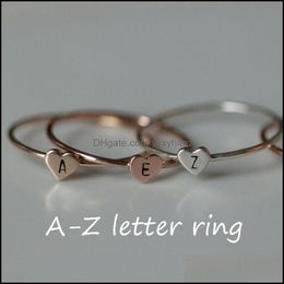 Band Rings Jewellery 26 A-Z English Letter Ring Initial Sier Gold Love Heart High Quality Three-Color Women F Dhgah