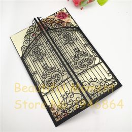 Laser Cut Hollow Iron Gate Invitations Greeting Card Elegant Custom Printed Event Birthday Party Wedding Decoration 220711