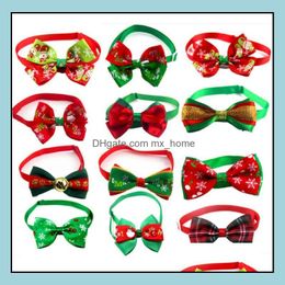 Christmas Pet Cats Dog Collar Bow Tie Adjustable Neck Strap Cat Dogs Knot Collars Grooming Accessories Pets Puppy Product Supplies Drop Deli