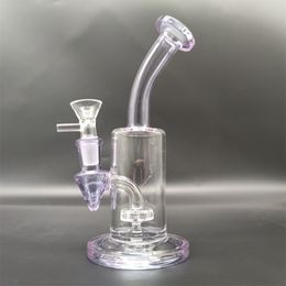 7 In Purple Glass Bong Recycler Glass Water Bong Pipes Joint Tobacco Hookah 14mm Bowl Local Warehouse