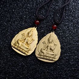 Pendant Necklaces 1pcs Metal Gold Plated Water Drop Shape Mascot Green Tara Religious Necklace Amulet Buddha NecklacePendant PendantPendant