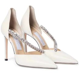 Evening Bridal Weeding Sandálias Sapatos - Elegante Bee Crystal-Embelished Straps Suede Bombas Point Ponto Toes Stiletto Salto Sandalias EU35-43.Box