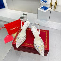 Rene Caovilla Hina Top-quality Crystal-embellished Shoes Lace Point-toe Slingback Pumps Stiletto Sandals Womens La Luxury Designers Dress Shoe Evening Gjpg