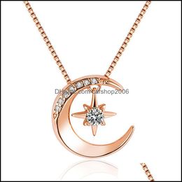 Pendant Necklaces Gold Sier Fashion Light Of Stars And Moon Charm Necklace Delicate Clavicle Rhinestone Chain For Women C Carshop2006 Dhtvp