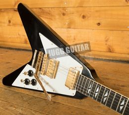 Rare Jimi Hendrix Black Flying V Electric Guitar Maestro Vibrato Tailpiece, Chrome Hardware, Tuilp Tuners, Split Diamond Inlay, White Pickguard