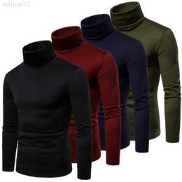 Fashion Men Knitted Sweater Turtleneck Male Doublar Tops Casual Slim Fit Basic Turtleneck L220801