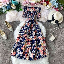 Boho vintage 2022 floral print Sexy Off Shoulder dress Summer midi long Dress Party Women elegant beach holiday tunic dress Y220413