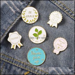 Pins Brooches Jewellery Unisex Round Leaf Letters Clothing Geometric Circle Alloy Enamel Lapel Pins Lovers Be Brave Souvenir Cowboy Bags Clot