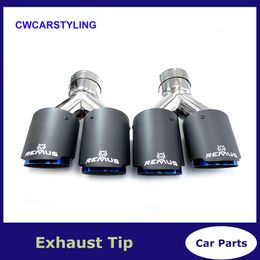 1 Pair Matt Carbon Fibre With Blue Dual Stainless Steel Universal Exhaust End Pipe Car Exhaust tip For Any Cars Remus Muffler