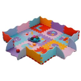 Baby Puzzle Jigsaw Floor Mat EVA Foam Play Mat with Fence Thick Carpet Pad For Kids Educational Toys Activity Pad Random Colour 210402