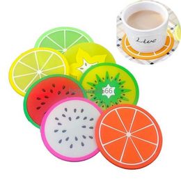 Fruit Silicone Coaster Mats Pattern Colourful Round Cup Cushion Holder Thick Drink Tableware Coasters Mug pad FY3680 AA
