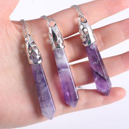 pillar boxes UK - Natural Stone Crystal Pillar Pendant Faceted Cone Amethysts Opal Alloy Chain Jewelry For Women Box
