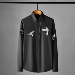 Men's Casual Shirts Minglu Geometry Bird Embroidery Men's High Quality Long Sleeve Male Dress Fashion Simple Slim Fit Man 3XLMen's