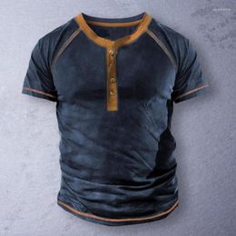 Men's Casual Shirts Men T-shirt Buttoned V-Neck Loose Pullovers Fashion Vintage Printing Long Sleeve Tees Tops Men's ClothingMen's