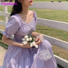Fashion Women Purple Elegantes Long Dress Cottage Core Vintage Women s Wear Aesthetic Summer Fairy Sukienka Kawaii 220521