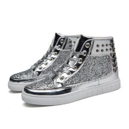 Fashion Luxury Sequins Rivet Lace-up Lovers Flats Boots British High Tops Man Trending Leisure Sneakers Zapatos Hombre Da015