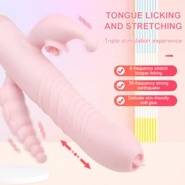 Double Tongue Licking Dildo Rabbit Vibrator G Spot Anal Vaginal Clitoris Stimulator Beads sexy Toys For Woman