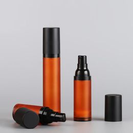 Frosted Brown Airless Bottle Black Pump Lid Sprayer Toner Lotion Cosmetic Container 15ml 30ml 50ml 100pcs/Lot