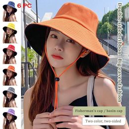 Wide Brim Hats 6PCS Womens Sunshade Eaves Sun Hat Outdoor Travel Double-sided Use Sunscreen Beach Chin Strap Gorras Mujer A30 Delm22