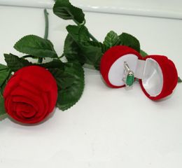 Red Rose Flower Velvet Wedding Ring holder Earrings Storage Display Case Pendants Jewelry Gift Box Valentines Day birthday gifts