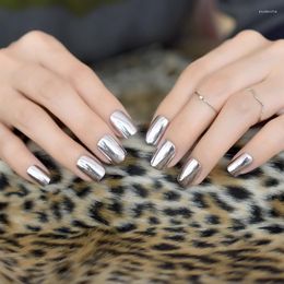 False Nails Mirror Short Cool Fake Nail Metal Simple Square Full Cover Salon Beauty Artificial Prud22