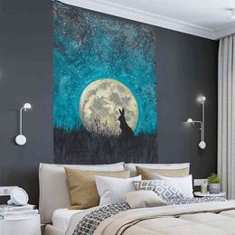 Tapestry Cartoon Tapestry Hippie Moon Rabbit Starry Sky Wall Hanging Aesthetic