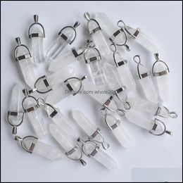 Charms Jewellery Findings Components Natural Stone White Crystal Shape Point Chakra Pendants For Making Dh6Tm