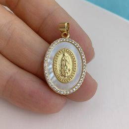 Pendant Necklaces Oval Gold Shell Zircon Virgin Mary Necklace Charms Jewellery Accessories OrganizerPendant