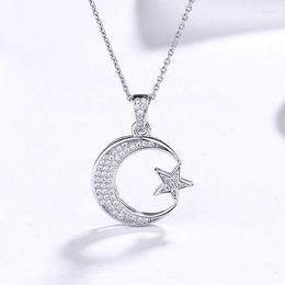 Chains Sodrov 925 Sterling Silver Moon And Star Pendant Necklace For Women Jewelry Crescent NecklaceChains Godl22