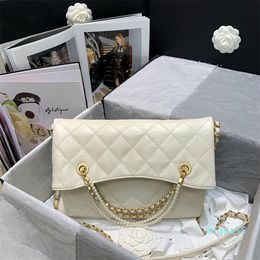 Designer bags Light Apricot Pearl Chain Tote Bag retro pearls classic leather chains shoulder bag