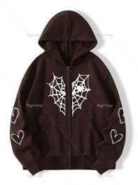 Spider Web Print Hoodie Women Sweatshirt Loose Jacket Fashion Trend Zip Autumn Casual Clothes for Teens