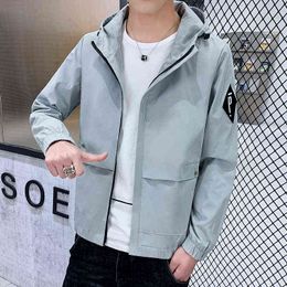 Jacket Men's Spring and Autumn New Hooded Jacket Men's Korean Version Loose All-match Plus Fertiliser to Increase Thin Hooded Y220803