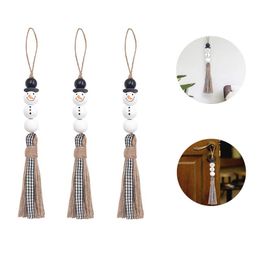 UPS Christmas Decoration Pendant White Snowman 20MM Wooden Beads Tassel Beaded Pendant Home Accessories